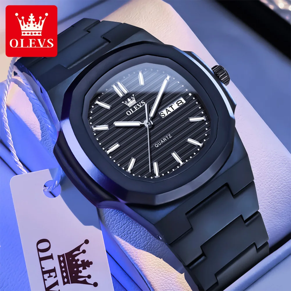 OLEVS 5627 Originele Quartz Mannen Horloge Zakelijke Kalender Waterdicht HD Lichtgevende Tonneau Wijzerplaat Luxe Merk Mannen Horloge Reloj Hombre