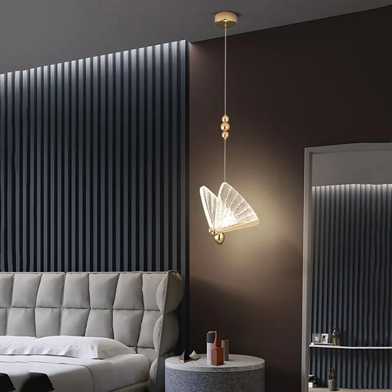 Online celebrity luxury bedroom bedside butterfly chandelier fashion art style long-term single-headed living room background wa