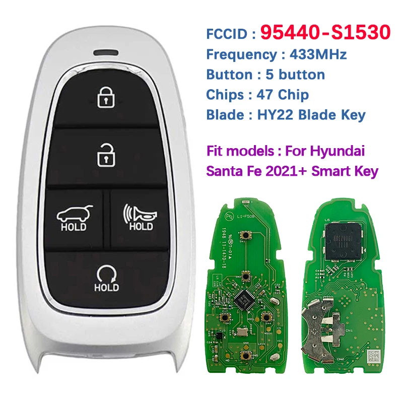 CN 020250 Oryginalny 5-przyciskowy inteligentny klucz PCB do Hyundai Santa Fe 2021 Remote 47 Chip HITAG 3 433MHz FCCID 95440-S1530 TQ8-FOB-4F27