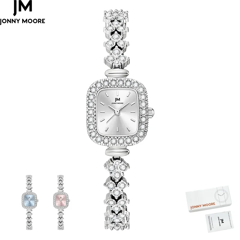 

Gift Box Watches for Woman JONNY MOORE 1902 Waterproof Ladies Watches Trend Diamond Square Dial Quartz Wristwatches Reloj Mujer