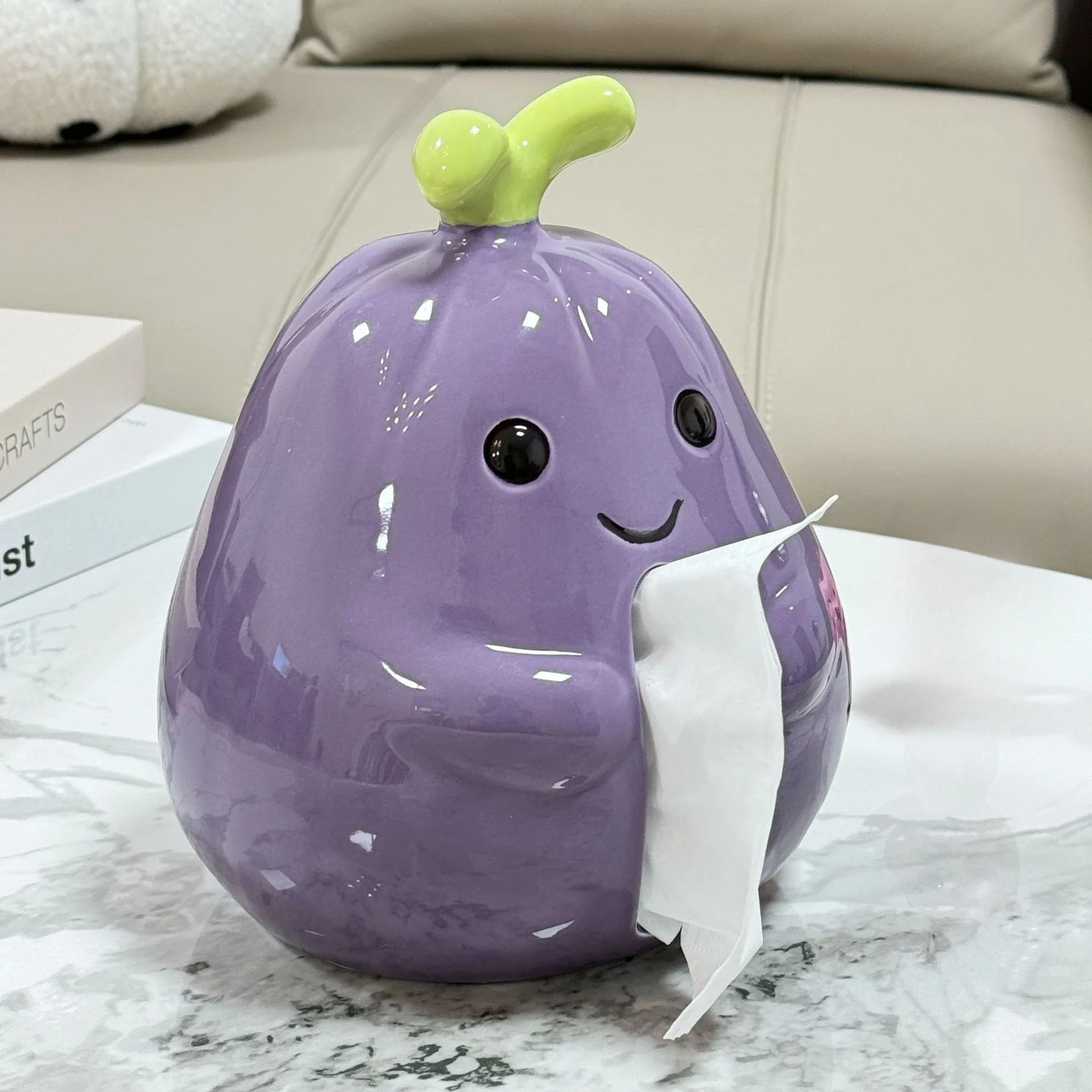 

Cute Eggplant Tissue Box Creative Cartoon Pumping Household Living Room Desktop Decoration Ornament Ceramic Napkin