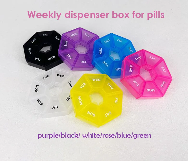 1pcs Portable Pill Organiser, Weekly Pill Dispenser Box, 7-Turn Travel Mini Small Pill Box Organizer