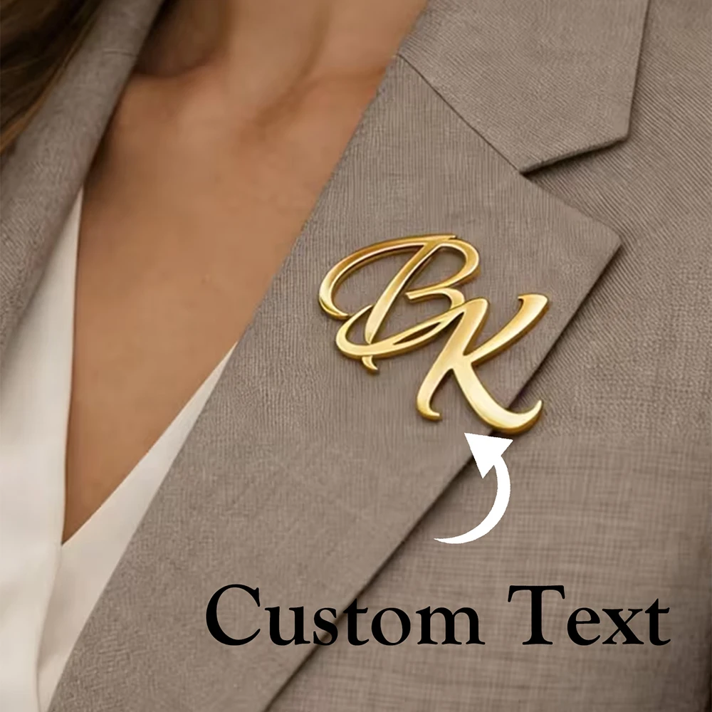 

Custom Couple Initial Name Brooch Women Men Stainless Steel Handwritten Letter Badge Wedding Birthday Jewelry Clothing new Gifts