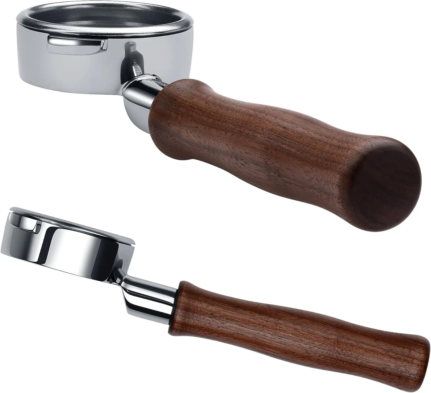 

58mm Bottomless Portafilter for Espresso Machines with Walnut Handle and 18g Basket