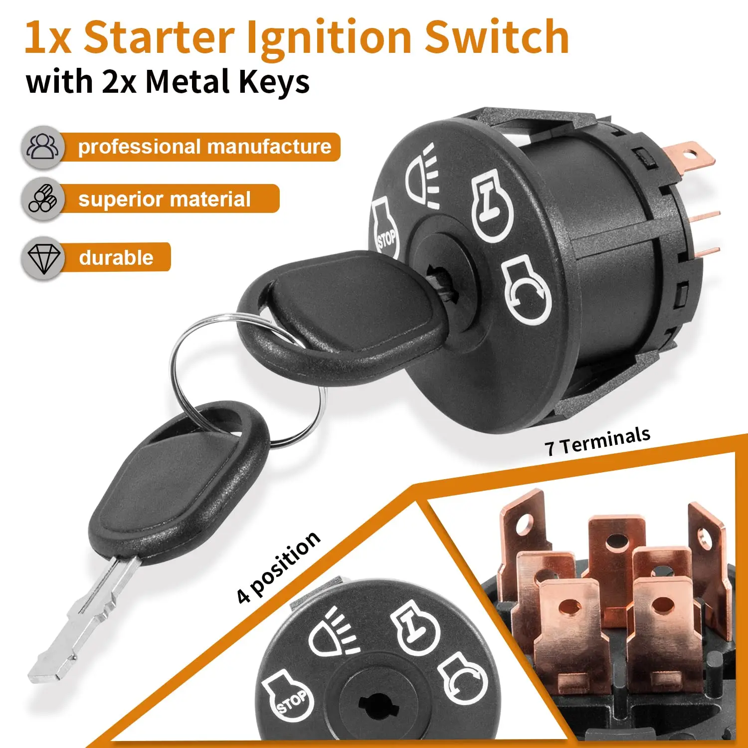 Starter Ignition Switch Replacement for John Deere X100 Series, X300 X304 X310 X390 X500 X520 X530 X534 X540 with 1 Umbrella&1 S