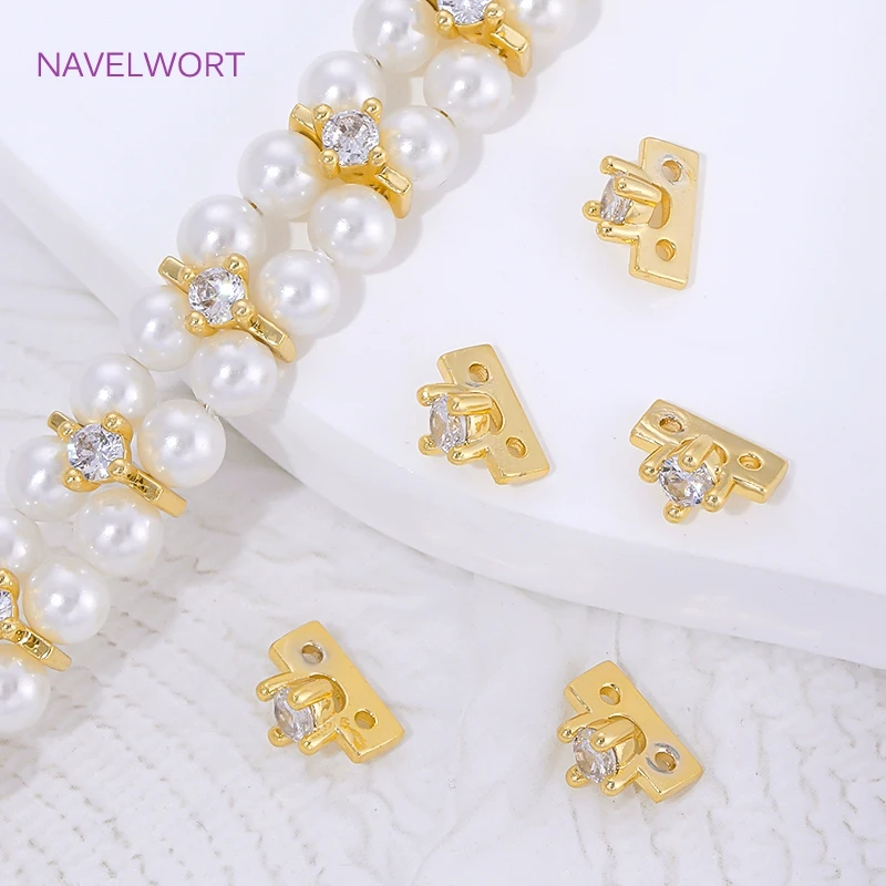 18K Gold Plated Brass 2 Holes Separator Bar,Inlaid Zircon Bead Separators For Bracelets Accessories,DIY Jewelry Materials image 2