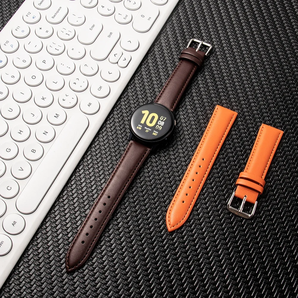 18mm 20mm 22mm Leather Watch Band for Galaxy Watch 6 Classic Strap for Huawei Watch GT 4 41mm 46mm Bracelet for Amazfit GRT 4