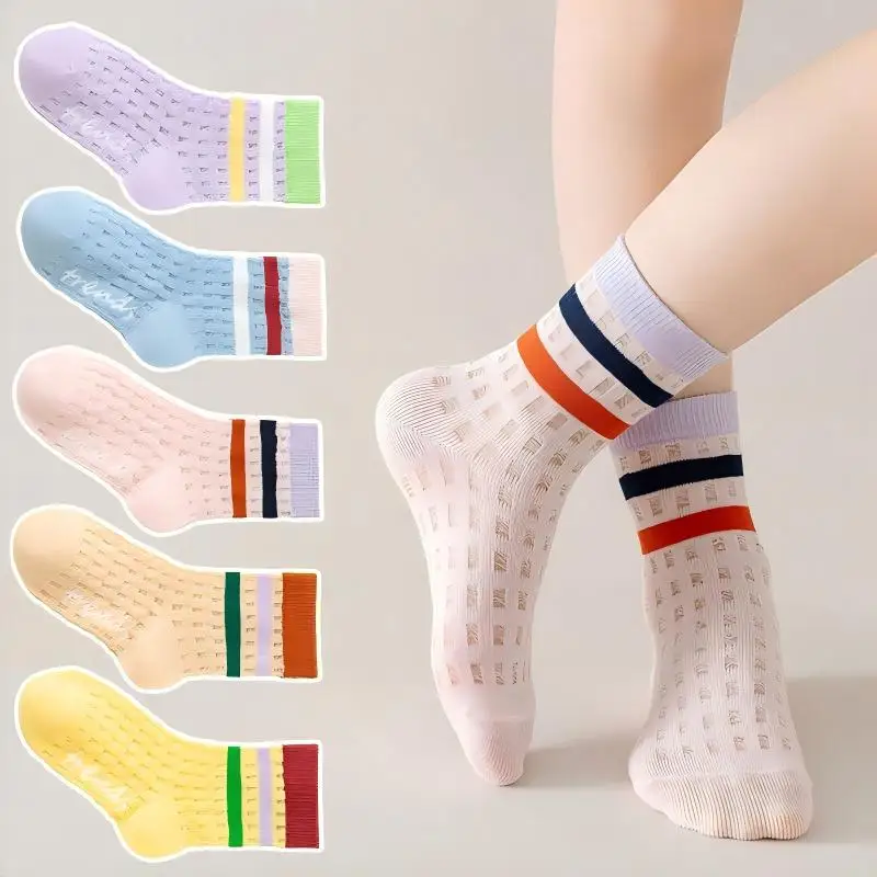 

5 пар детских носков, дышащие, впитывающие пот, мягкие, удобные, для повседневной носки, спортивные, летние и весенние детские носки