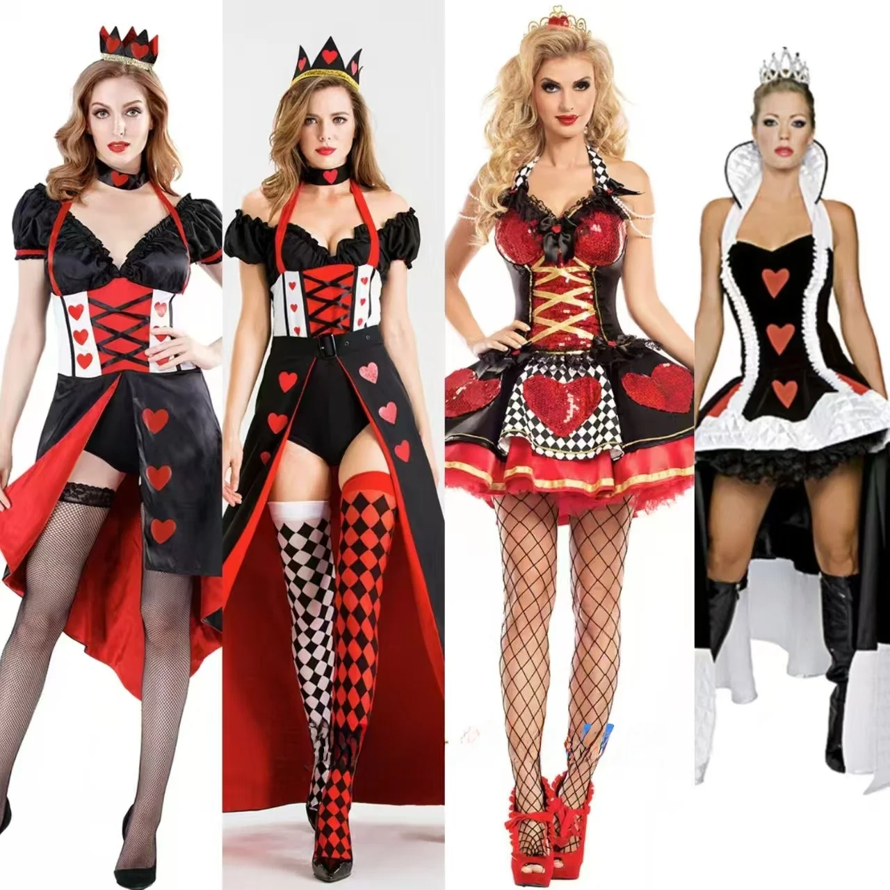 

Хэллоуин Court Long Dr Женский покерный костюм королевы принцессы Сценический наряд Красное сердце Лопата Костюм Традиционный Chi...