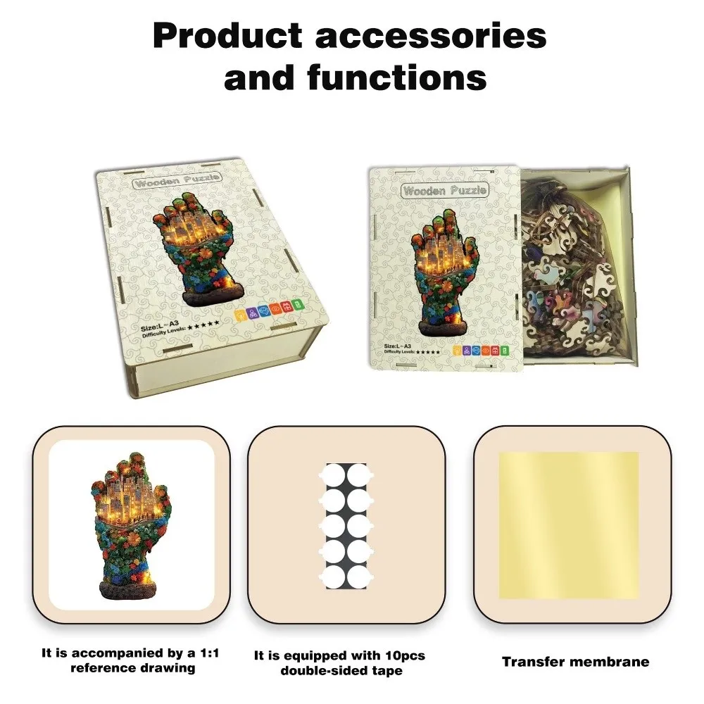 

Деревянный материал Пазл на ладони Оригинальный дизайн Деревянный пазл неправильной формы Высокая сложность Художественный стиль Декомпрессионный пазл