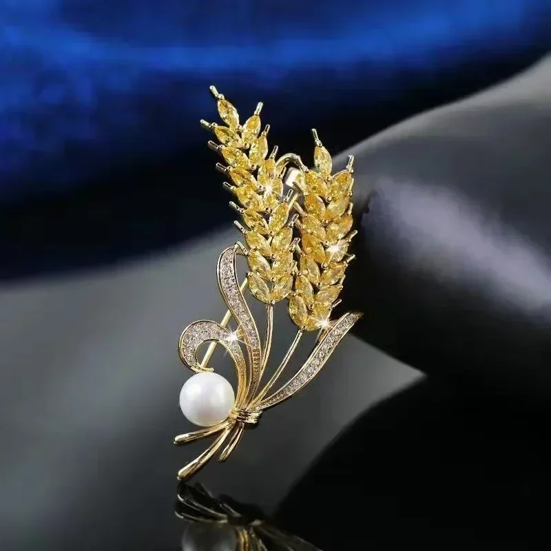 Rhinestones New Products Fashion Nature Temperament Woman Clothing Accessories Gold Color Wheat Brooch Collar Pins Party Gift