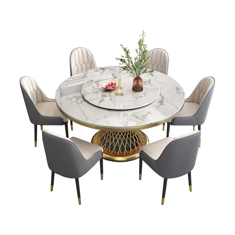 

Light luxury marble dining table and chair combination household small apartment with turntable round table modern