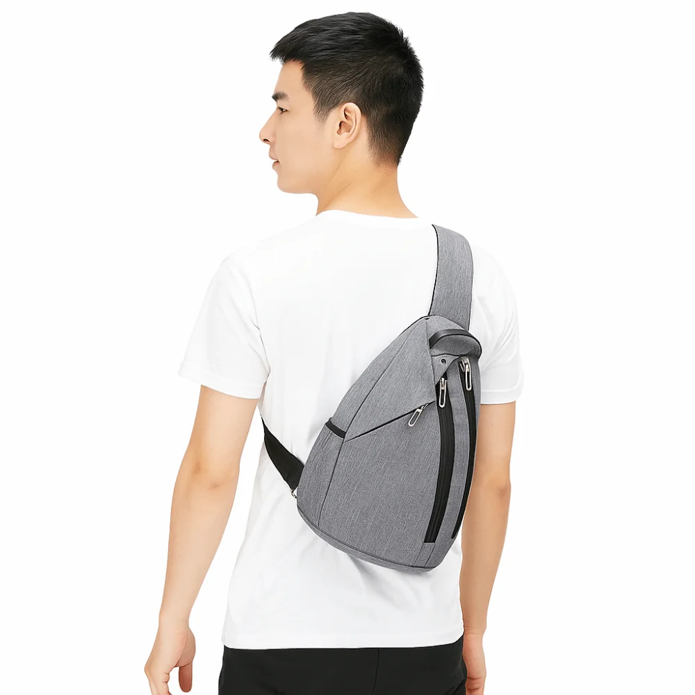 Multilayer Men's Chest Bag Large Capacity Solid Color Oxford Sling Shoulder Bag Multifunctional Adjustable Strap