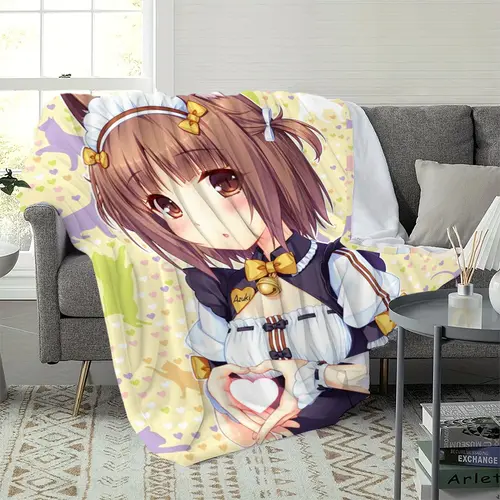 Nekopara Azuki Flannel Blanket, Cute Cat Girl Maid Throw Blanket for Bedroom Sofa Decor - Image 2