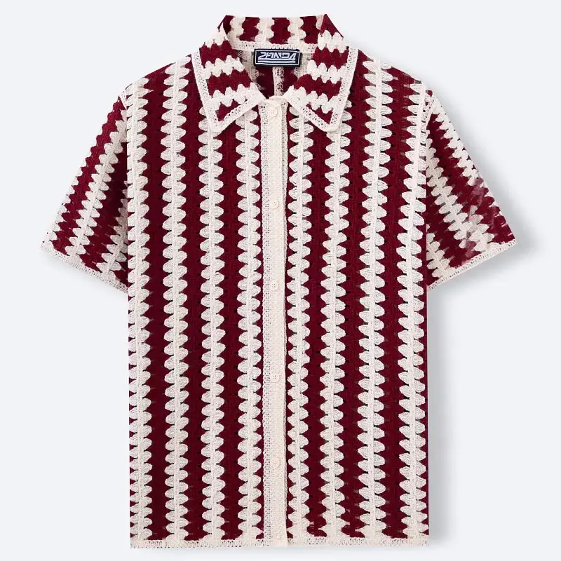 

Men's French retro striped sweater hand-crocheted short-sleeved summer hollow outerwear POLO shirt