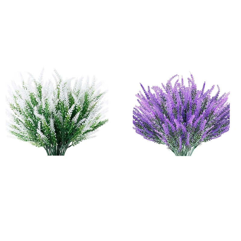 8Bundles Artificial Lavender Flowers Outdoor UV Resistant Fake Flowers No Fade Faux Plastic Plants Garden Classic