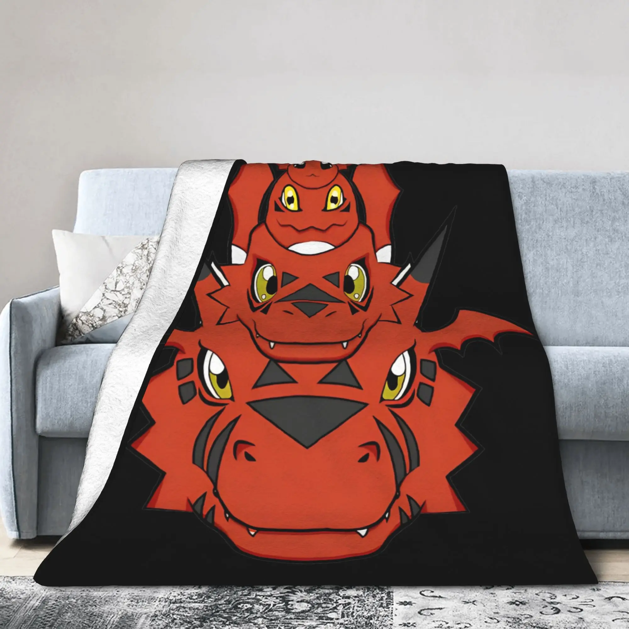 Jyarimon Gigimon Guilmon Growlmon Evolution Blankets Fleece Digimon Ultra-Soft Throw Blanket for Airplane Travel Bedroom Quilt