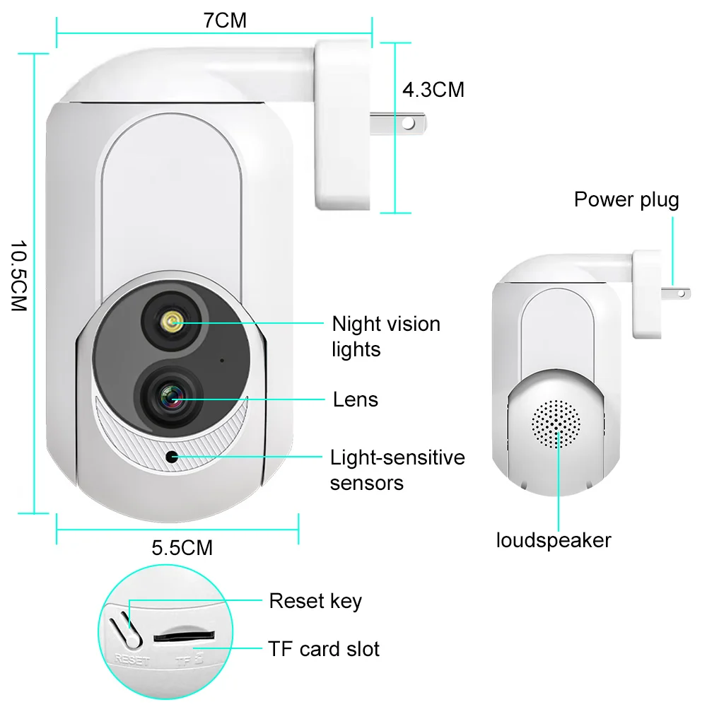 K7 Wall Plug In Camera  360° 1080P Home Security Protection Tuya APP Night Vision Lamp Light IP Cameras