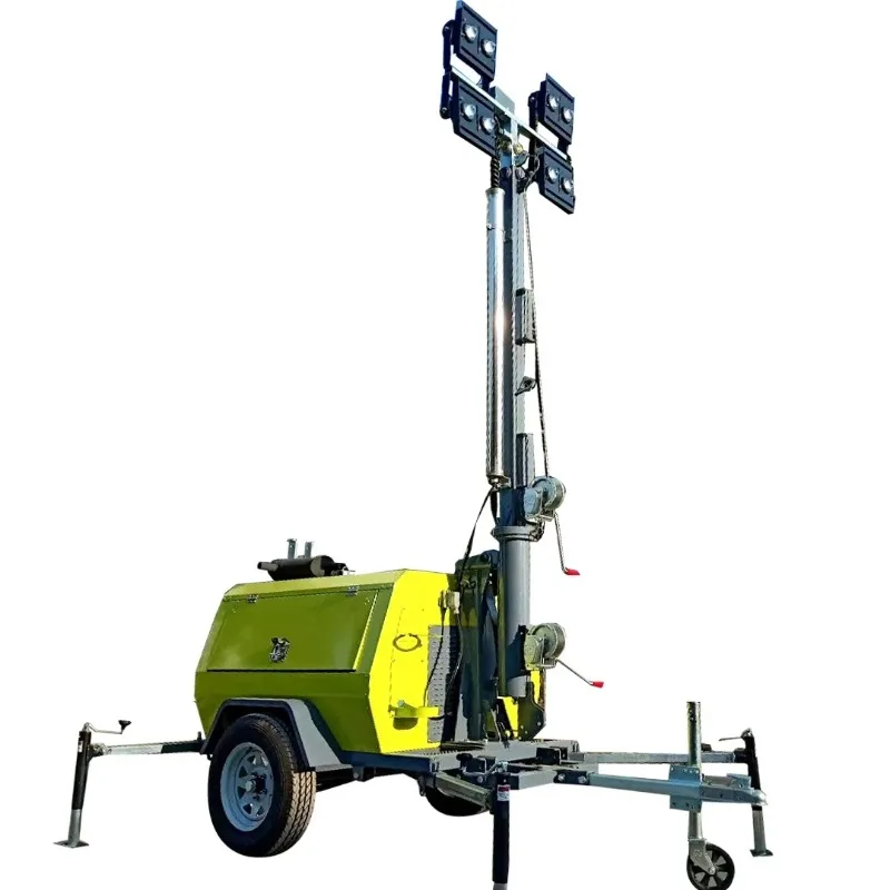 Portable Mobile Light Tower Trailer in 5m 7m 9m Sizes with LED Light Source DC Power Solar Supply