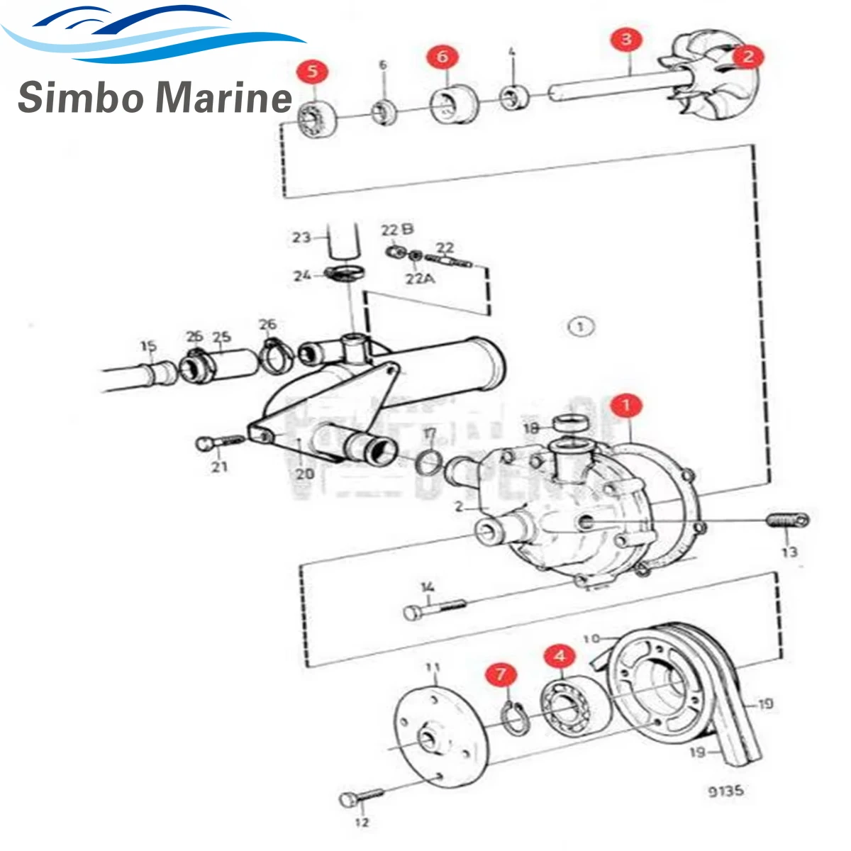 Rebulit Kit For Volvo Penta Circulation Pump 3580784 3809412 3803869 AD41 AQADA40 AQAD41 D41 876794 876544