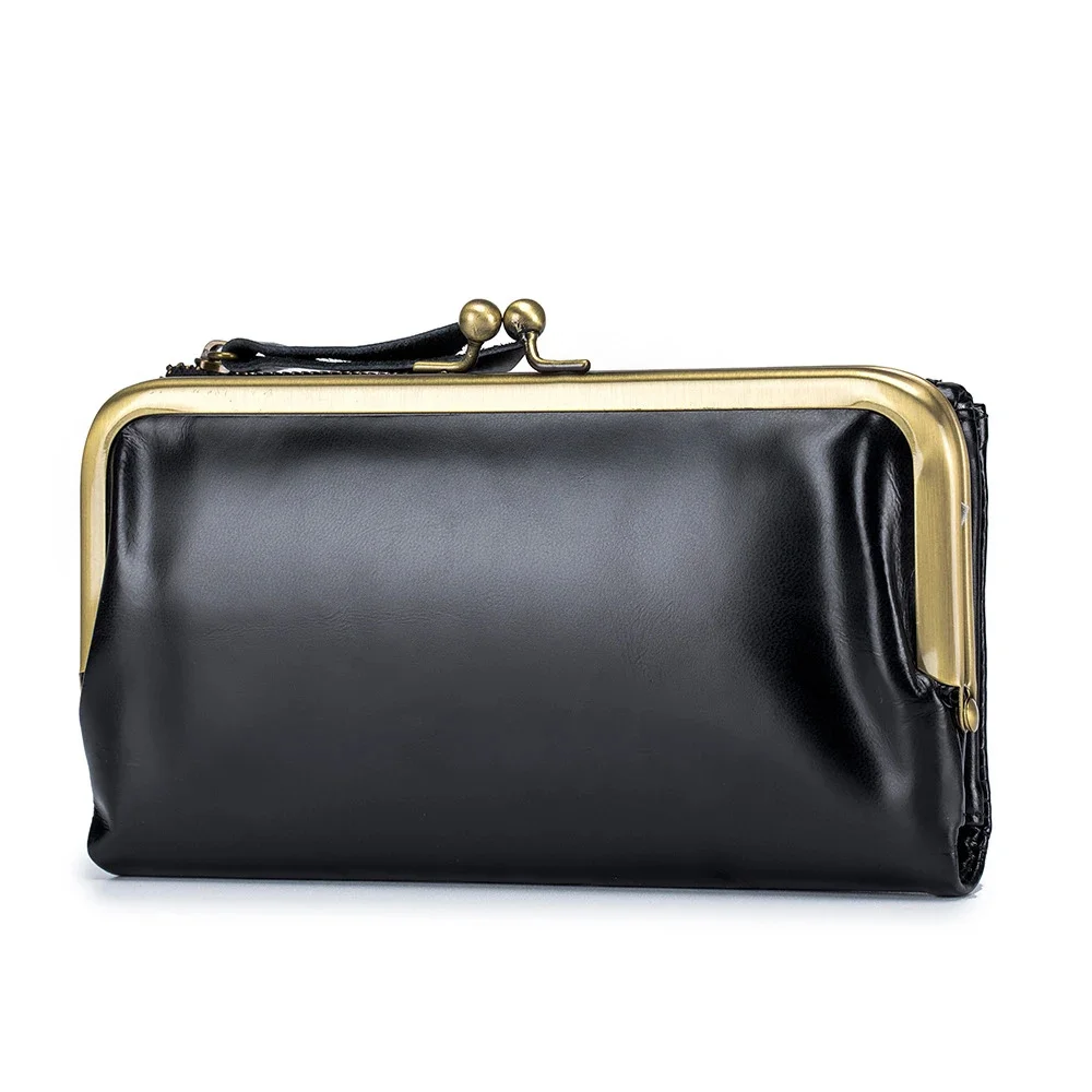 Genuine Leather Multifunctional Clutch Lady's Soft Cowhide Large Capacity Wallet Mobile Phone Bag Coin Purse