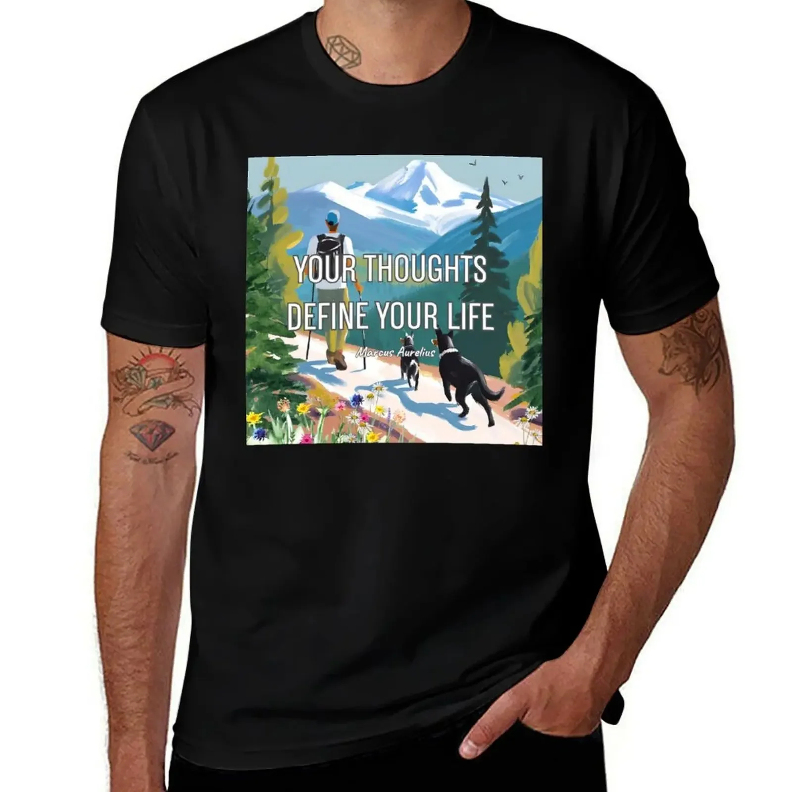 

Mountain Adventure Uplifting Dog Art Print T-Shirt blue lock summer shirt Funny t-shirts cotton man t-shirts sweat shirts, men