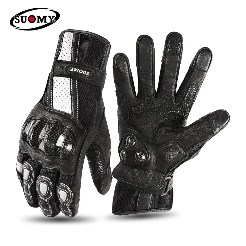 

SUOMY Motorcycle Riding Gloves Soft Sheepskin Leather Palm Non-Slip Vintage Motorcycle Full Finger Leather Gloves SU-17