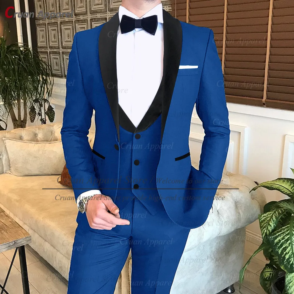 

2022 Newest Gray Wedding Suit Men Set Formal Slim Fit Groomsman Groom Tuxedo Elegant Blue Party Evening Blazer Vest Pants 3Pcs