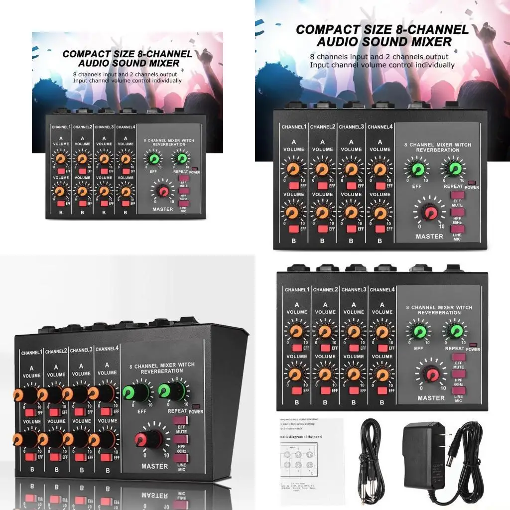 

F62C портативный 8-канальный микшерный пульт цифровой звуковой микшер стерео для студийной записи DJ Networking прямая караоке