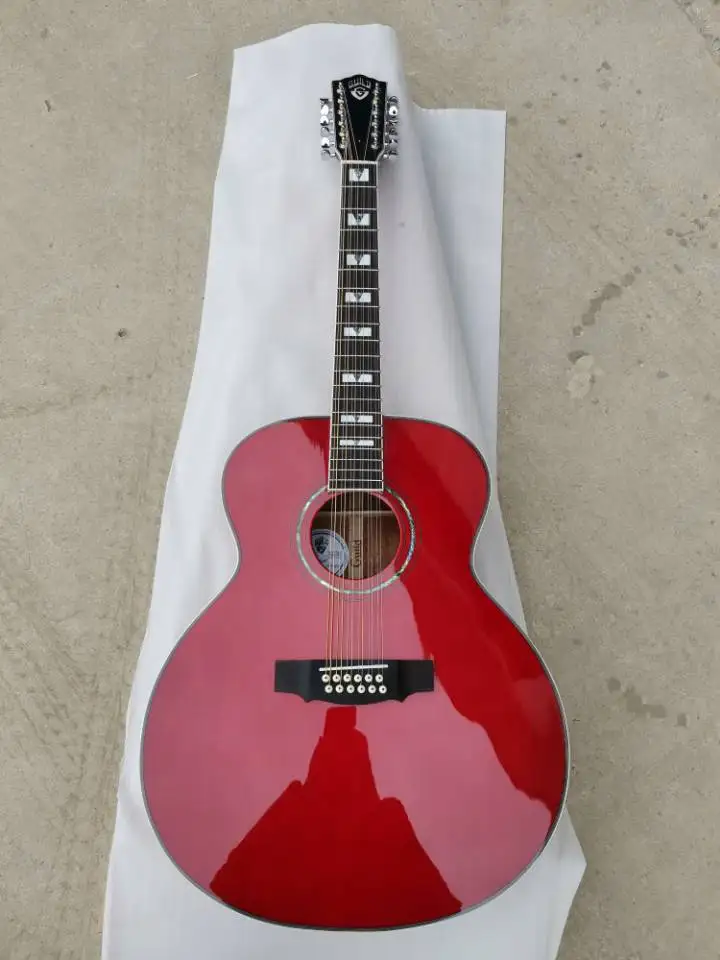 12 strings Jumbo F50 Classical Style Electric Guitar, Professional Acoustic Guitar, Red Guitar, Free Shipping