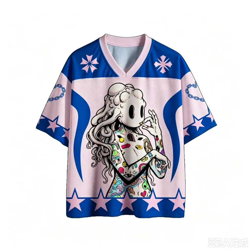Tattooed Girl with The Star Pattern 3DPrint sport Quick-dry Breath Men V-neckT-Shirt Outdoor street casual Parent-Child Clothing