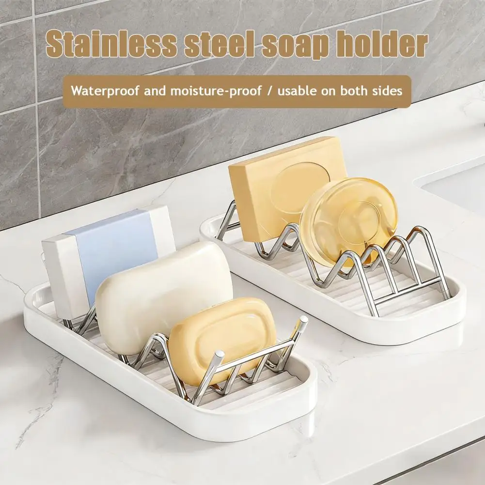 Stainless Steel Soap Dish Quick Drain Soap Holder Stainless Steel Soap Holder with Drain Tray Wave-shaped Sponge for Bathroom