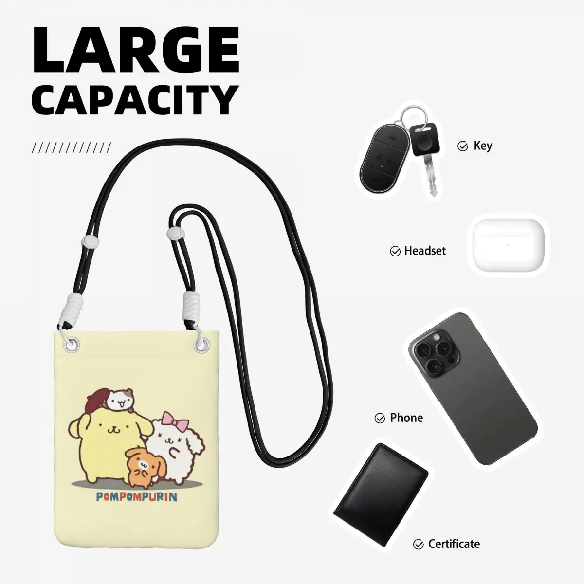 مخصص موضة Pompompurin حقيبة الهاتف المحمول النساء الرجال Kawaii الكتف حقيبة كروسبودي للسفر حزام الكتف للانفصال