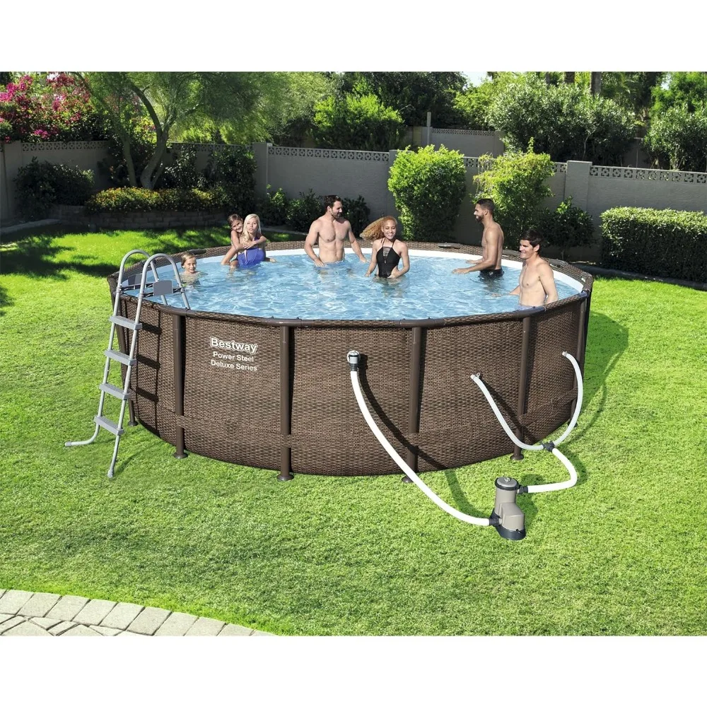 Imagem -03 - Outdoor Backyard Piscina Grupo Redondo Acima do Solo 1000 Gph Bomba de Filtro Outdoor Hot Tubs 14 x 42