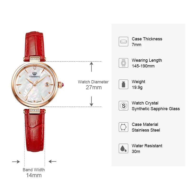 TIAN WANG Women\'s Watches Fashion Leather Watch Ladies Quartz Wristwatches Flower Series Small Petal Belt Women Lady Wrist Watch