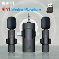 4 in 1 mini lavalier wireless microphone 3.5mm, noise cancelling, suitable for live streaming, recording, and meetings