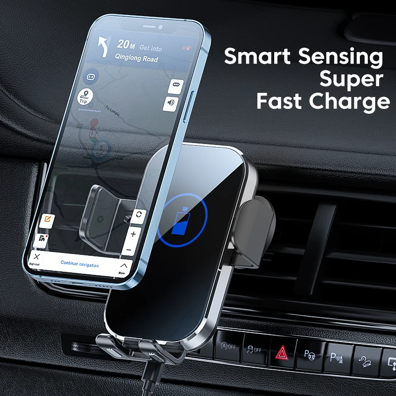 Wireless Car Charger Auto-Clamping Car Mount 15W/10W/7.5W Fast Charging Air Vent Car Phone Mount For Iphone Samsung