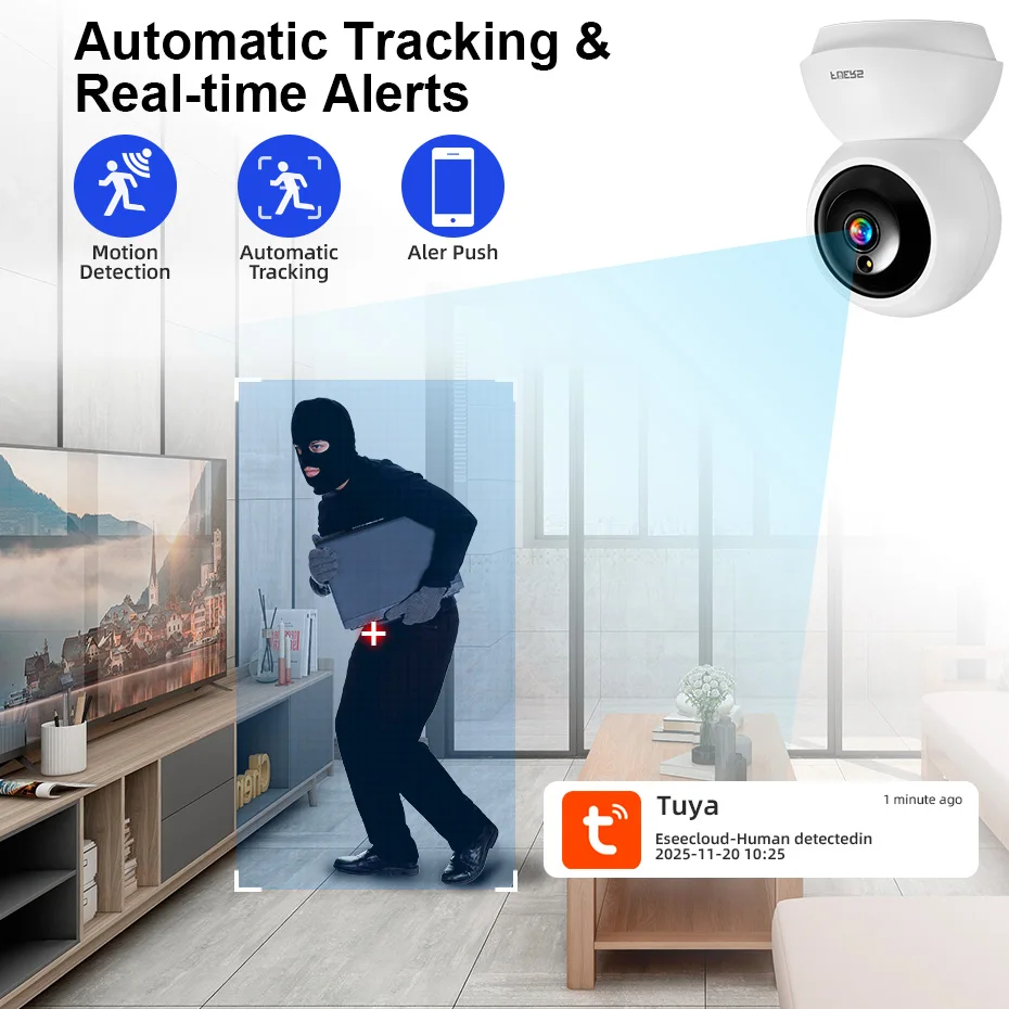 FUERS 5MP Wireless WiFi IP Security Camera Home Indoor Surveillance Works with Tuya Smart APP IR Night Vision Auto Tracking