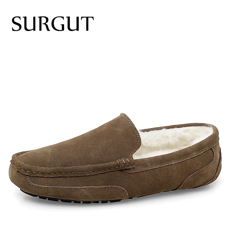 

SURGUT Men Casual Shoes Brand Breathable Suede Loafers Moccasins Quality Winter Warm Men Slip On Driving Shoes Plus Size 38-47