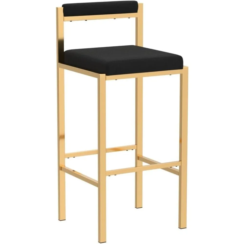 مجموعة مقاعد بار سوداء مخملية مقاس 30 بوصة مكونة من قطعتين، كراسي طعام عالية لجزيرة المطبخ الذهبية المنجدة الحديثة مع مساند للقدمين #4