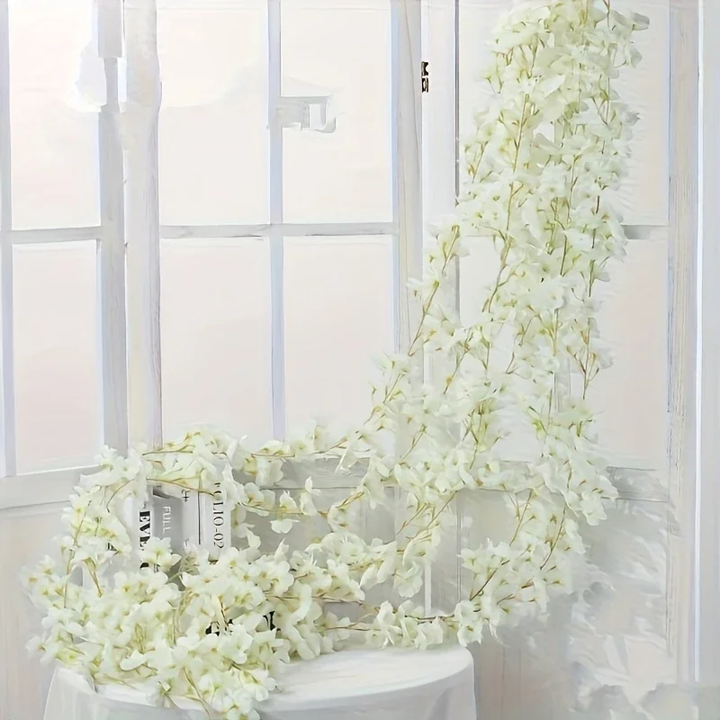 Simulierte Kirschblüten-Rebe, Rohrebe, blockierende Pfirsichblüten-Dekoration, Hintergrund, hängende Blumenrebe, gefälschte Blumenrebe – Detail 9