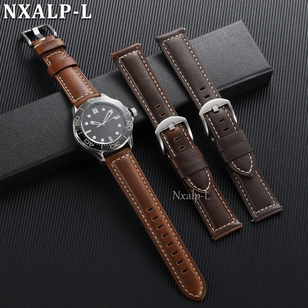Oil Wax Cowhide Strap 18 20mm 22mm 24mm 26mm Genuine Leather Watch Band for Panerai for Omega Smartwatch Bracelet Quick Release - view 5
