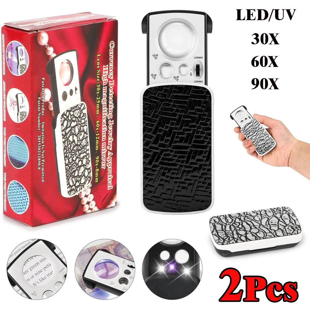 

LED Magnifying Glass Portable Triplex Magnification Loupe 30X-90X-Slide-Ou Lighted Jewelry Magnifier for Precision Gemology