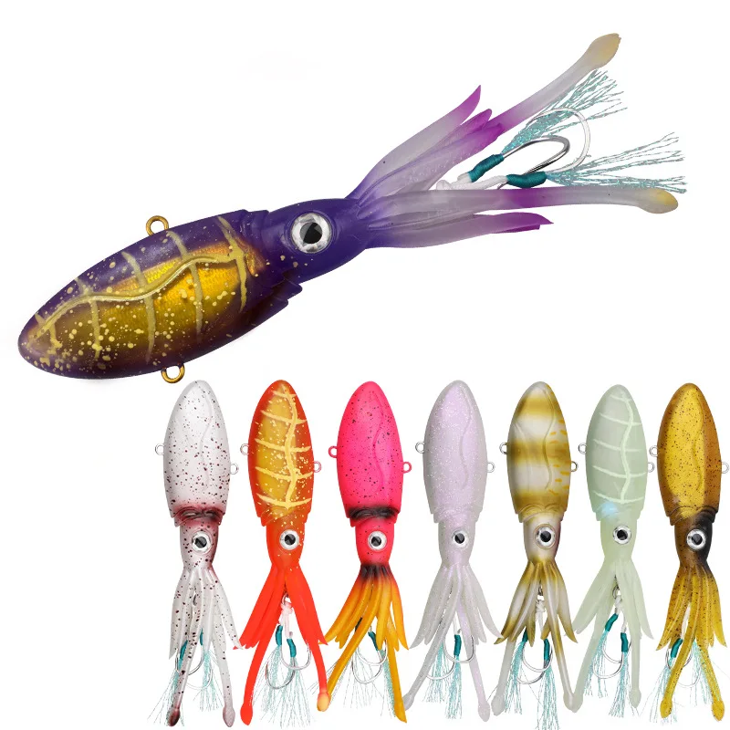 90g TPE luminoso UV TPR pulpo calamar falda 8 colores púrpura mar agua salada con doble gancho de asistencia Jigging pesca señuelos blandos cebo