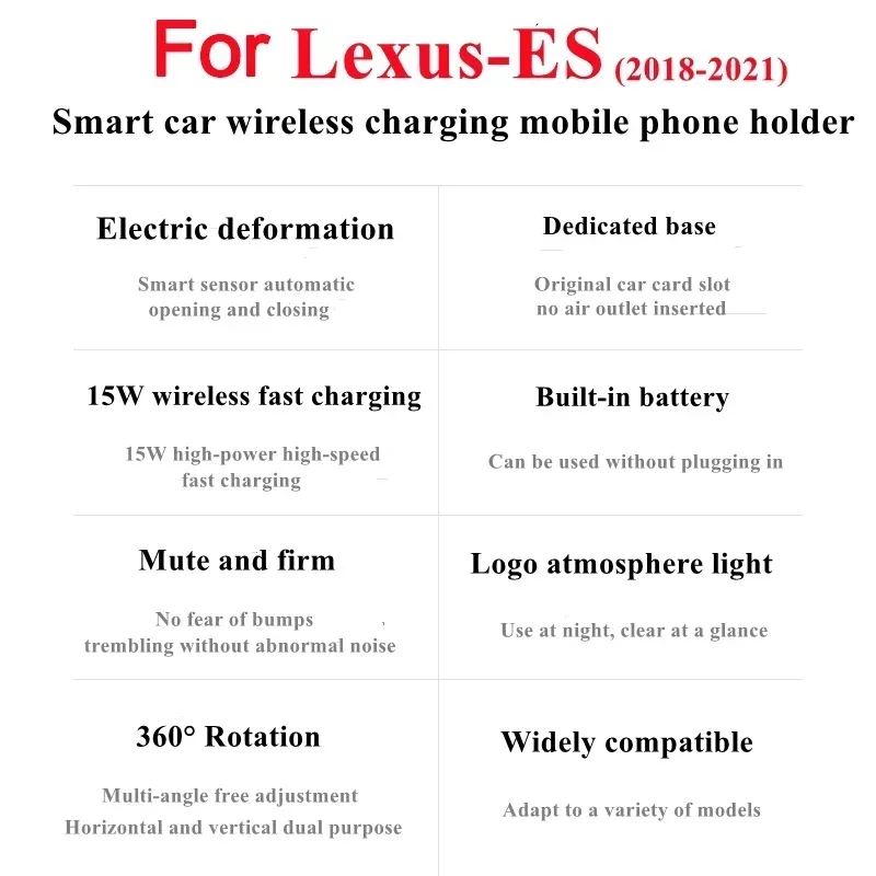 2018-2021 For Lexus ES Mobile Phone Holder Wireless Charger Car Mount Navigation Bracket GPS Support 360 Rotating
