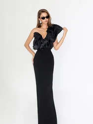 Sexy One Shoulder Ruffle Edge Bandage Long Dress Women Black Sleeveless Backless Ruffles Bodycon Dresses Celebrity Party Evening