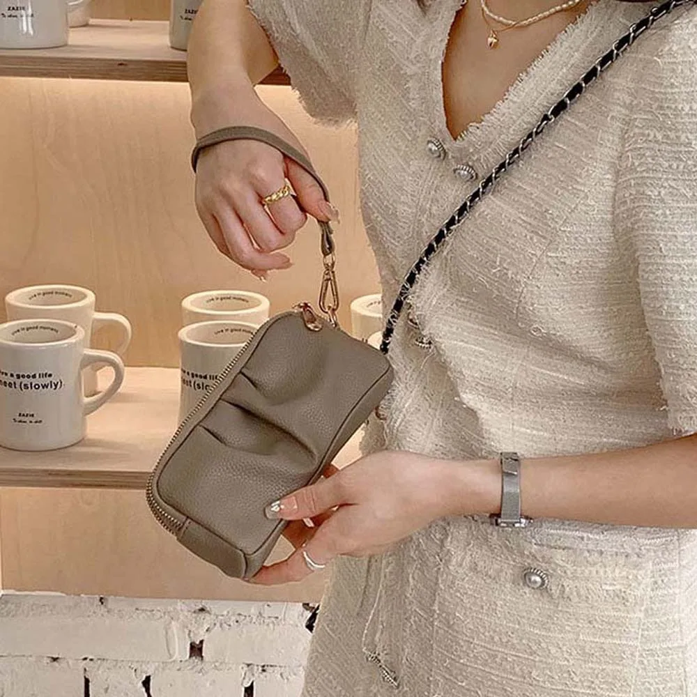 Borsa da polso con cerniera lunga in pelle PU Borsa da donna versatile pieghettata impermeabile Borsa multifunzione Borsa per telefono femminile Shopping