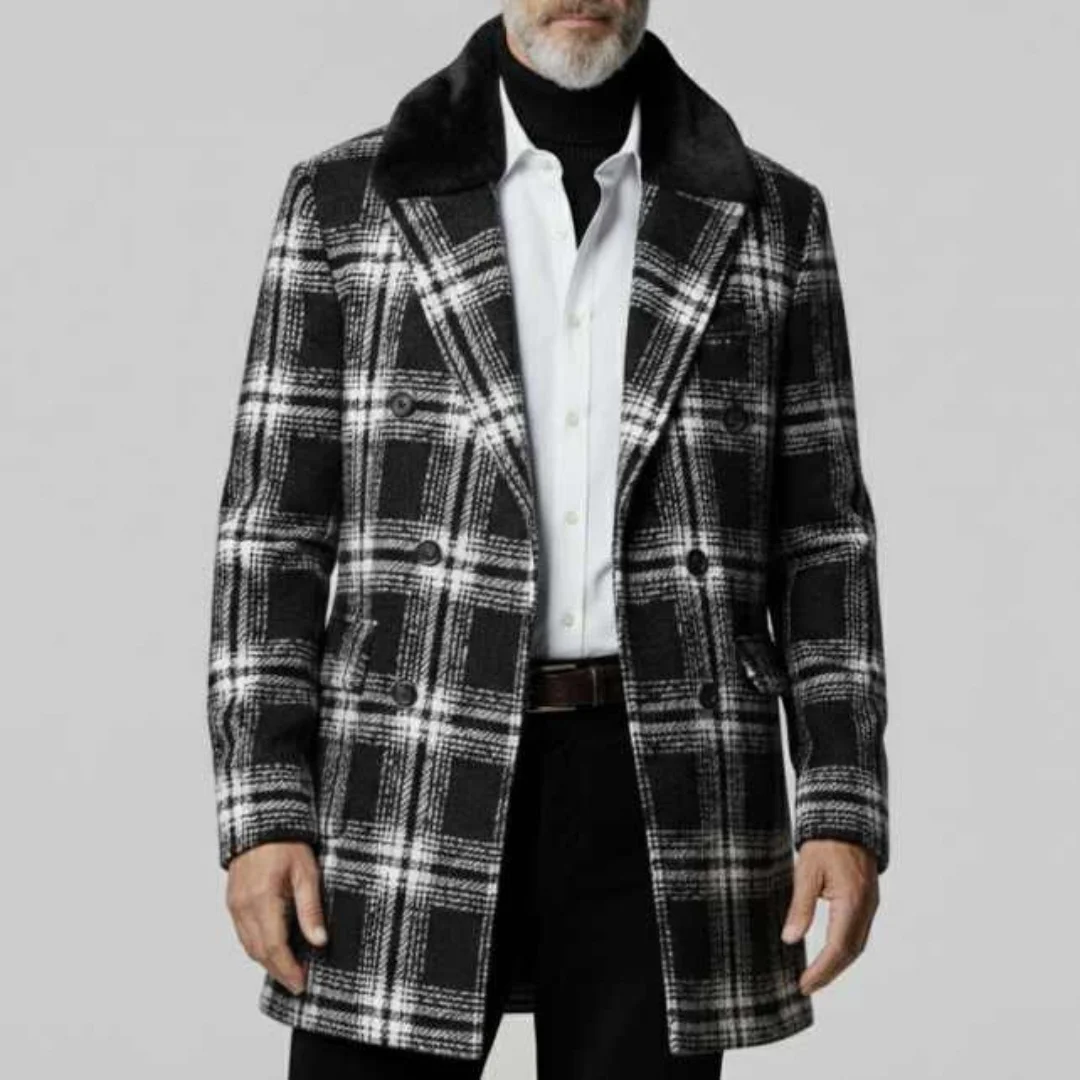 

Winter Overcoat Men Suit Woolen Classic One Coat Vintage Small Lattice Closure Collar Jacket Wedding Tuxedos Hot Sale Customized