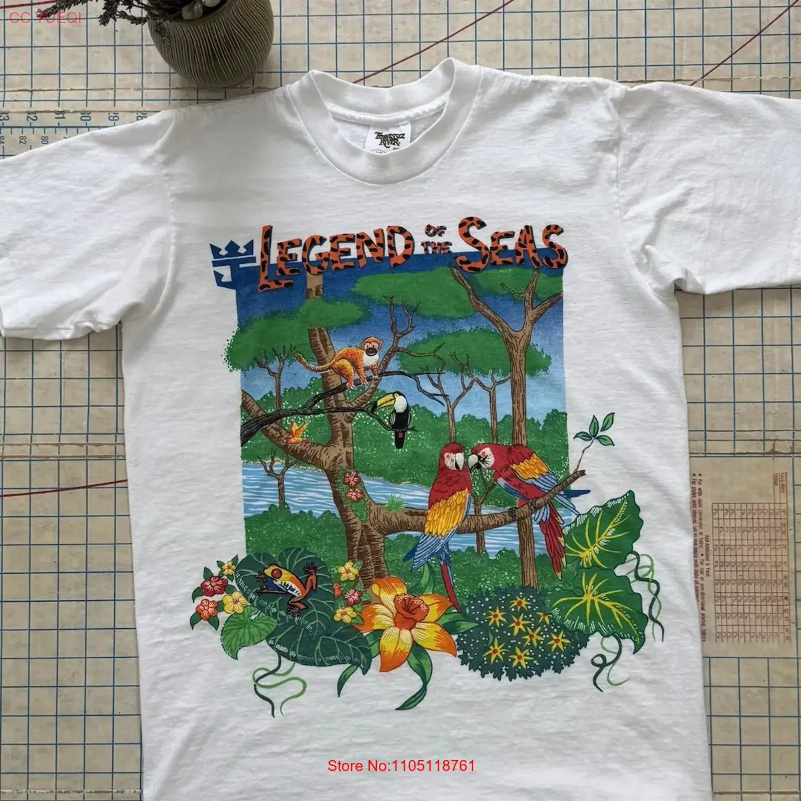 Vintage Légende de la Mer Animal Art T Shirt Moyen Royal Caraïbes vintage Lavé Légèrement Doux mode Polyvalent Confortable