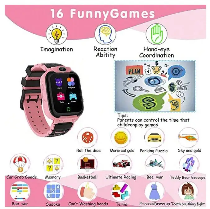 KGG 16 Games Smart Watch Children Music Video Player Kids Smartwatch Recording Alarm Clock for Boys Girls Birthday Gifts